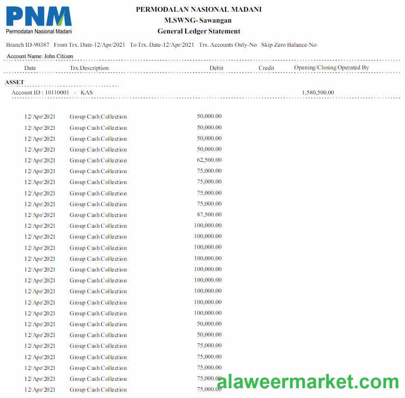 Indonesia Permodalan Nasional Madani bank statement Word and PDF template scr